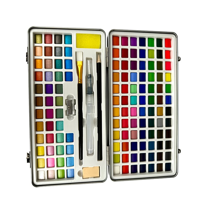 128 Colors Watercolor Paint Set တွင် Metallic ပါဝင်ပါသည်။