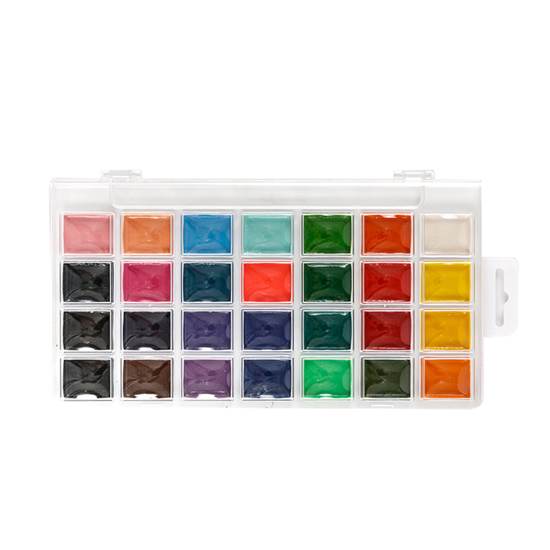 28 Colours Semi-dry Watercolor Paint Set with Paint Brushes