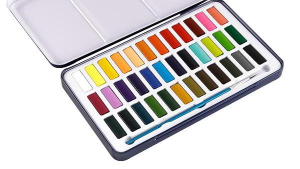 36 Colours Solid Watercolor Set with Paint Tin