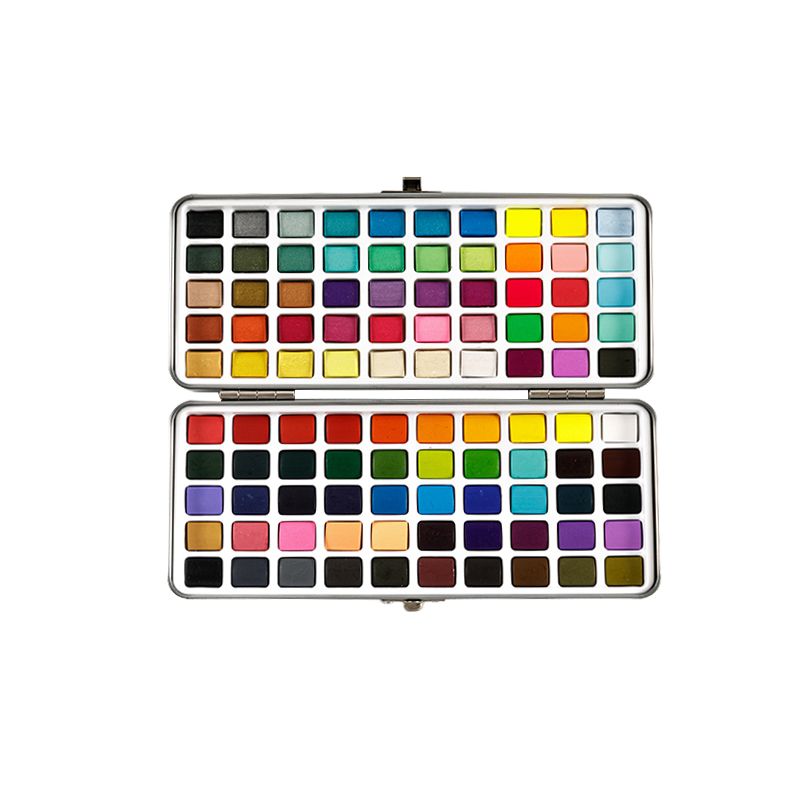 90Colors Solid Watercolor Paint Set အိတ်ဆောင်သတ္တုသေတ္တာ